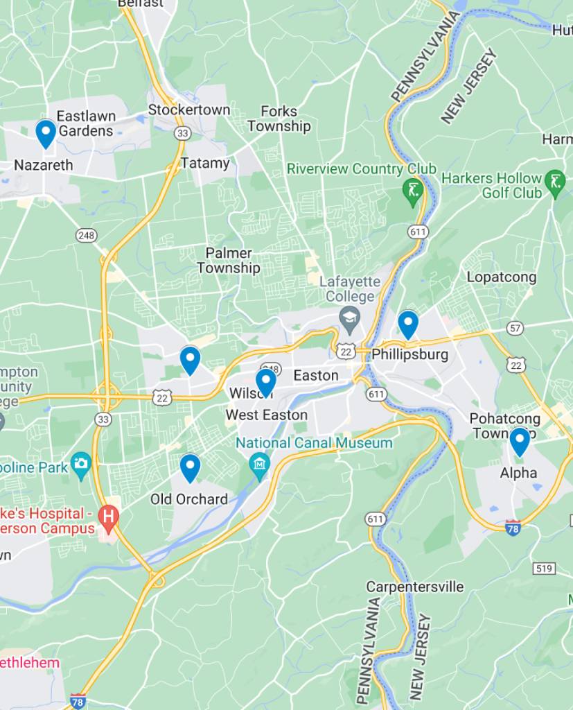 Map of Easton, PA